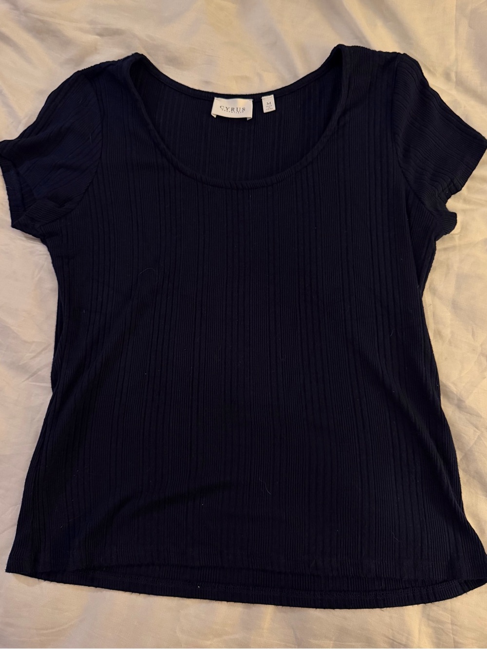 Cyrus Black Ribbed Scoop Neck Short Sleeve Top